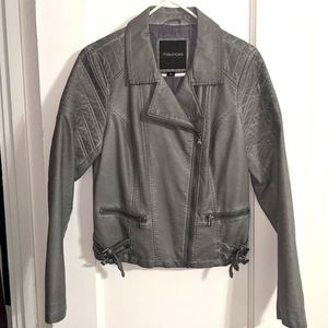Gray Faux Leather Spring Fall Jacket